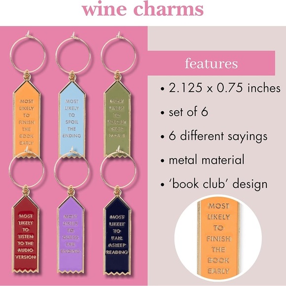 ♠️ Kate Spade Multicolor Wine Charms Set for book readers. - Picture 2 of 4